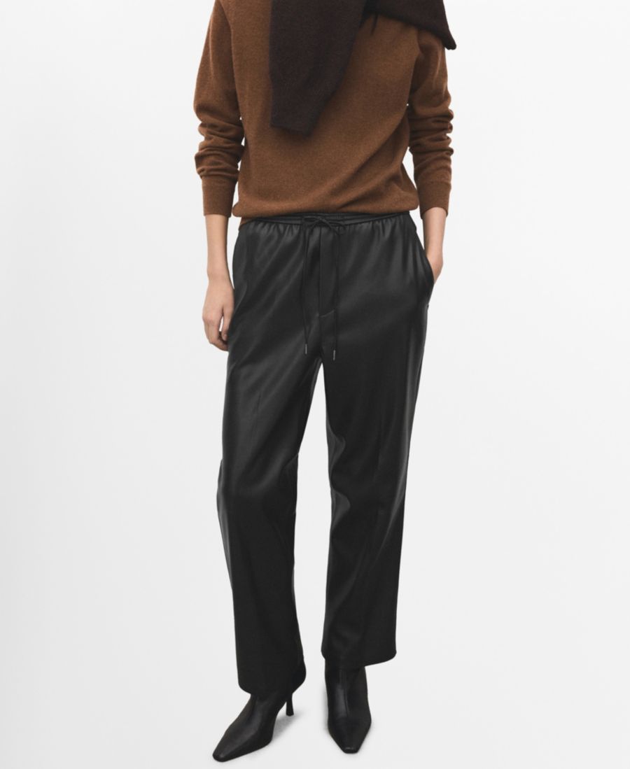 

Женские брюки из искусственной кожи с эластичным поясом MANGO, Black