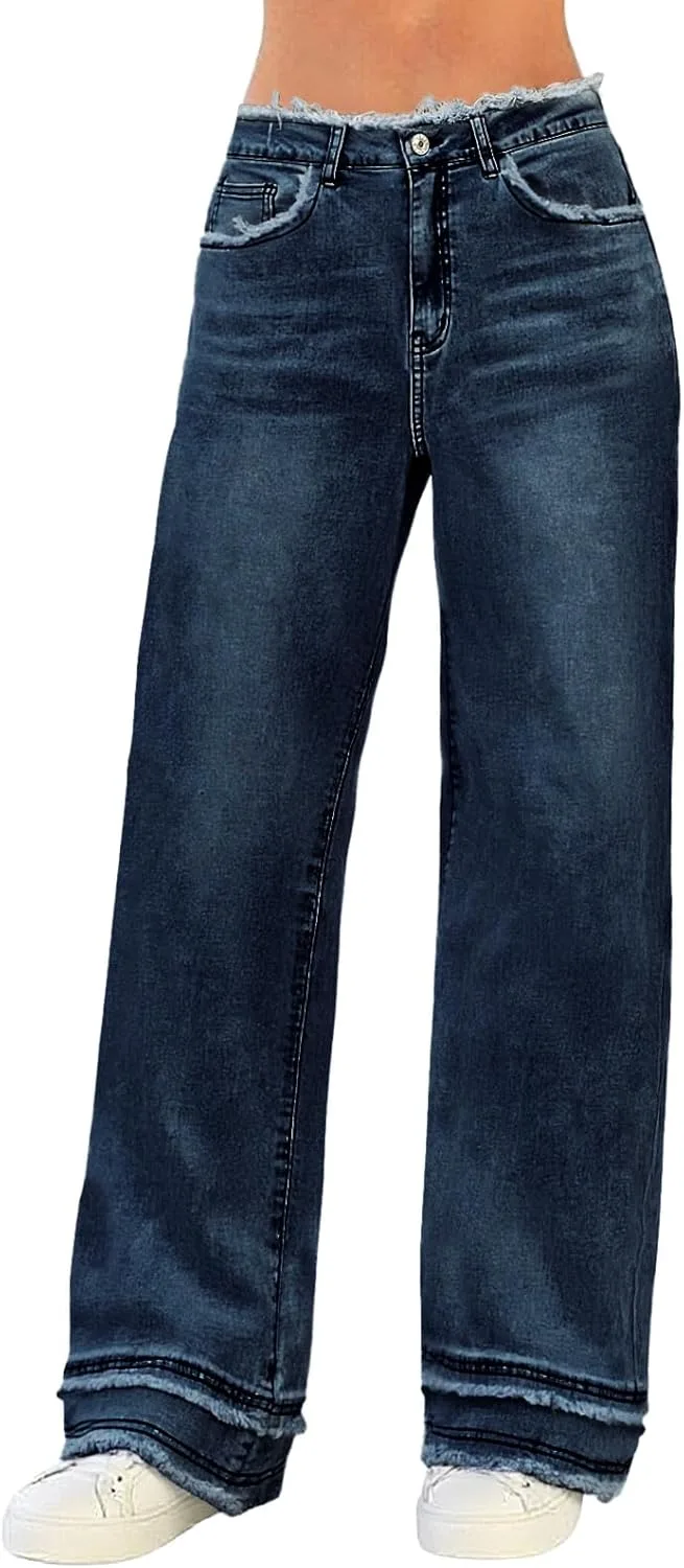 

Longyida Baggy Jeans для женщин Y2K Stretch High Waisted Straight Wide Leg