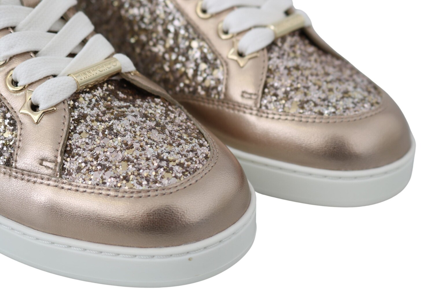 Jimmy Choo Ballet Женские кожаные кроссовки с блестками, цвет Gold And Pink — фото 4