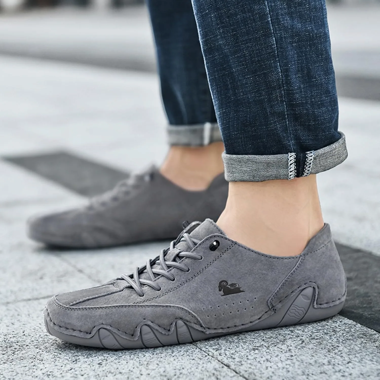Мужские кроссовки Krossovki Barefoot, кожаные спортивные кроссовки, стильные спортивные кроссовки, повседневная обувь, мужские кроссовки с широкой колодкой Generic, серый — фото 4
