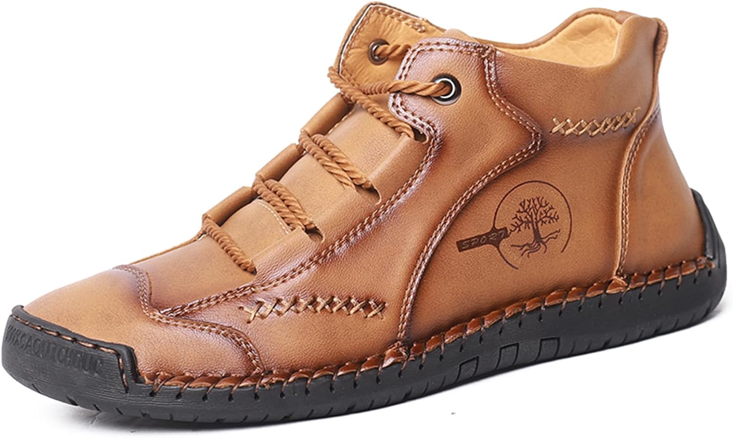 

Мужские кожаные ботинки-челси на щиколотке, лоферы, плоские, винтажные, ручная строчка, комфортные, мягкие, дышащие, на шнуровке, легкие оксфорды Voceco, коричневый