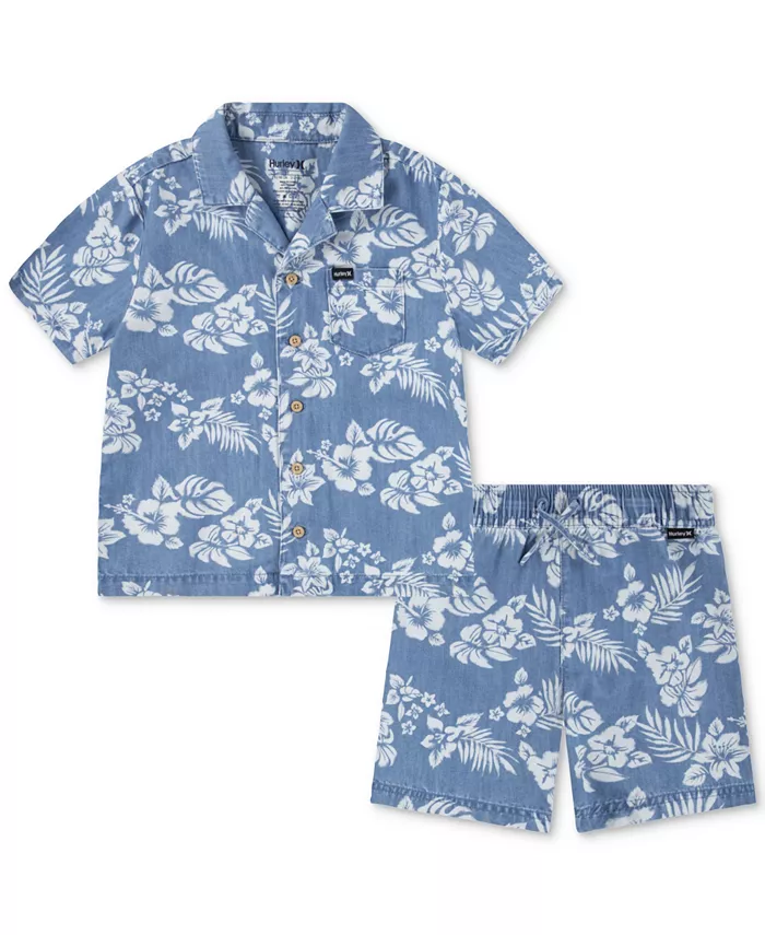 

Комплект для мальчиков: рубашка и шорты Chambray Printed Camp Hurley, синий