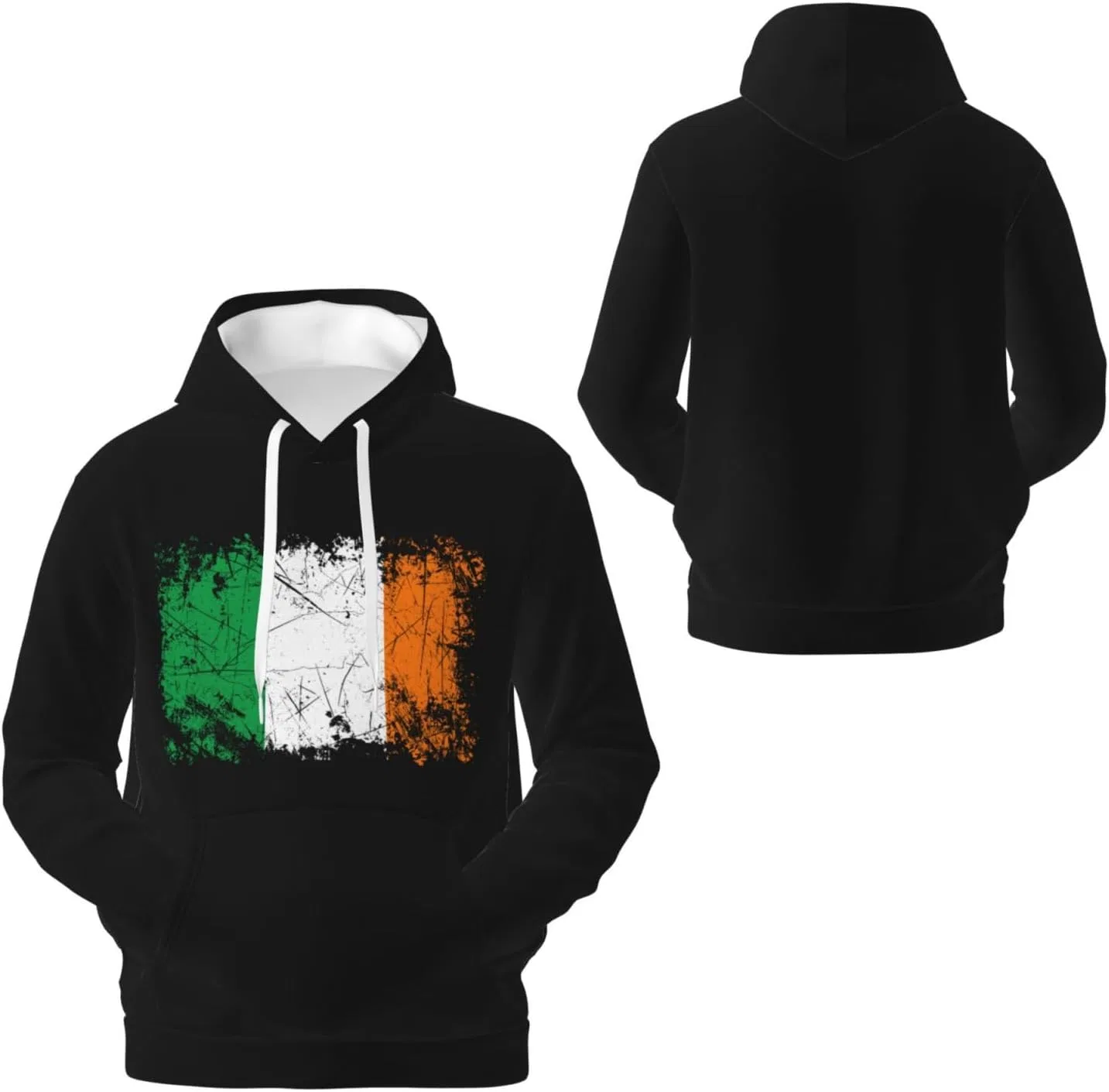 Мужской флисовый худи с капюшоном и карманом Ireland Irish Vintage Flag Pullover Sweater Generic, белый — фото 4