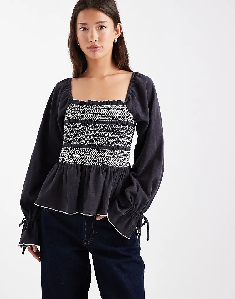 

Топ ASOS DESIGN с квадратным вырезом и контрастной строчкой, выбеленный черный цвет