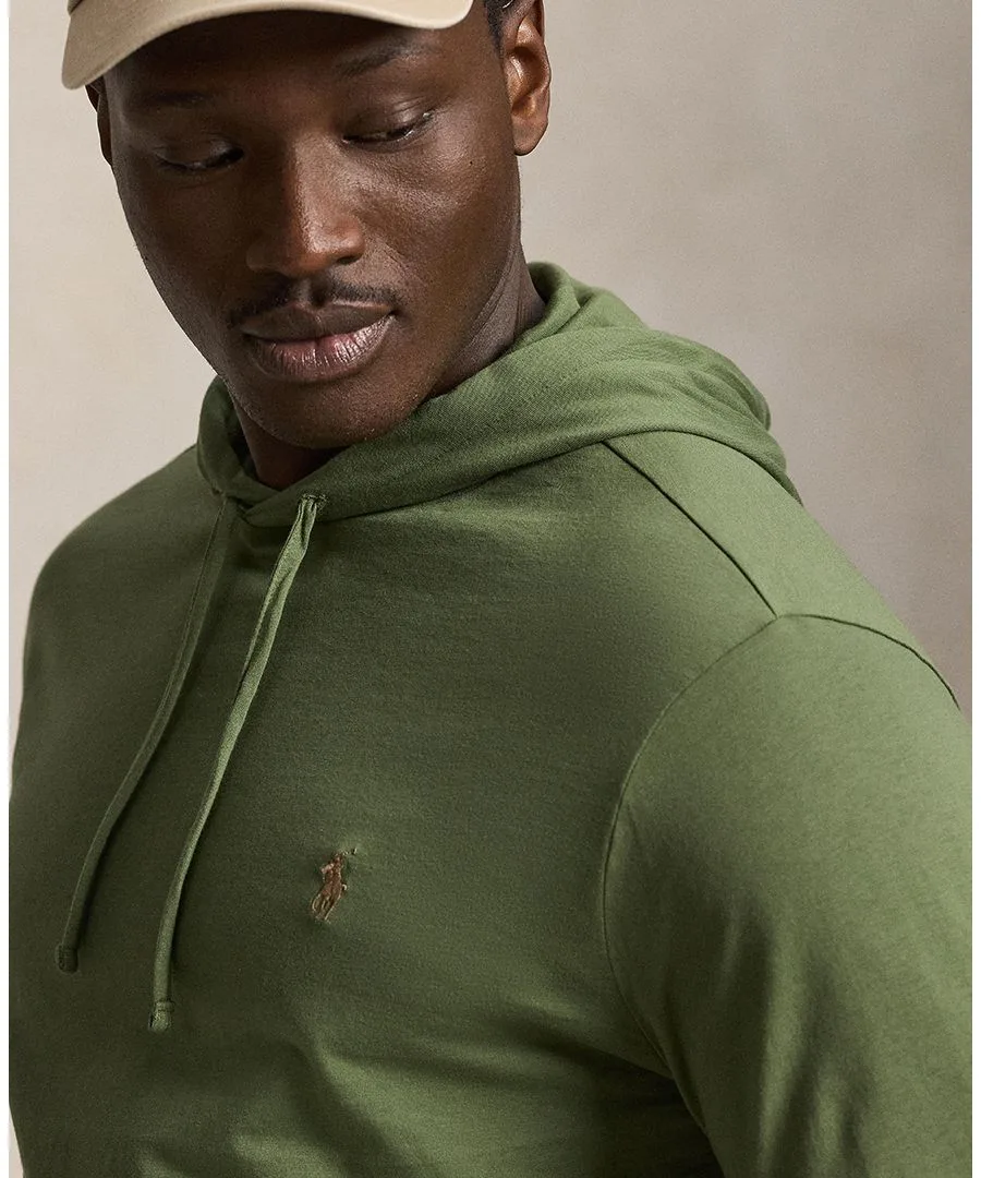 Мужская футболка с длинными рукавами и капюшоном больших размеров Polo Ralph Lauren, supply оливковый — фото 2