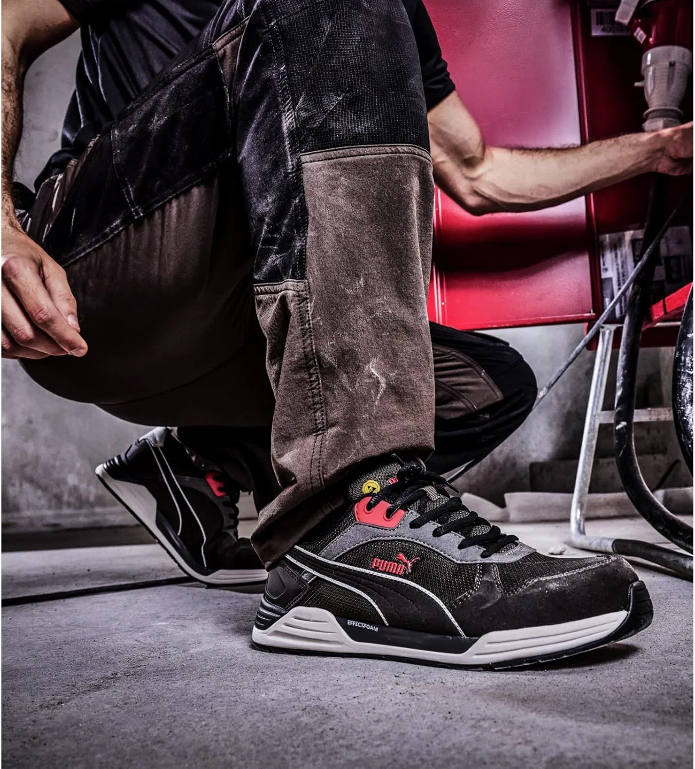 Защитные низкие рабочие ботинки PUMA Safety Frontside Low Work Shoe S1P ESD HRO SRC с защитным колпачком из стекловолокна, нескользящая поверхность, термостойкие, без металлических вставок, мужские, Brown Ivy — фото 2