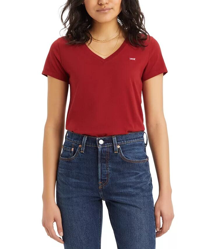 

Женская футболка Perfect из хлопка с v-образным вырезом и короткими рукавами Levi's, красный