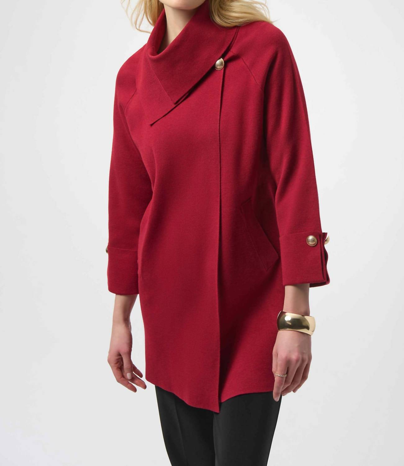 

Joseph Ribkoff Вязаное пальто-свитер с отложным воротником, темно-вишневого цвета
