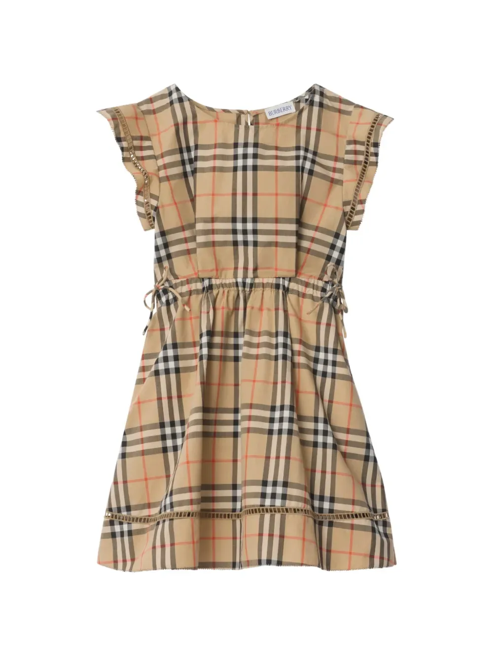 Хлопковое платье в клетку BURBERRY KIDS, бежевый