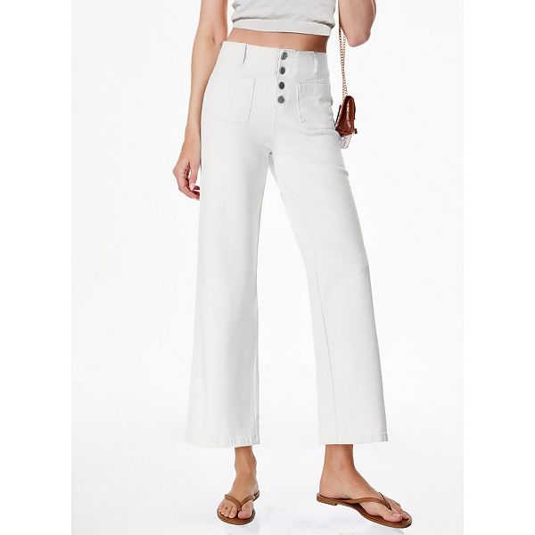 

Женские джинсы с широкими штанинами на высокой посадке, прямые, эластичные, с пуговицами и карманом Yesfashion, White