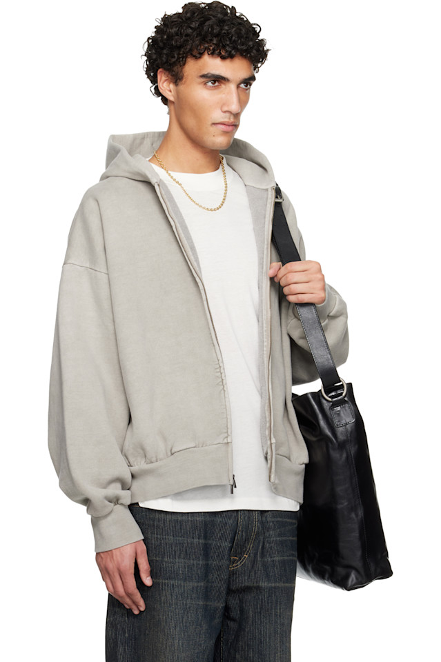 Fear Of God Essentials Классическая толстовка на молнии серого цвета с вышивкой на тему праздников — фото 2
