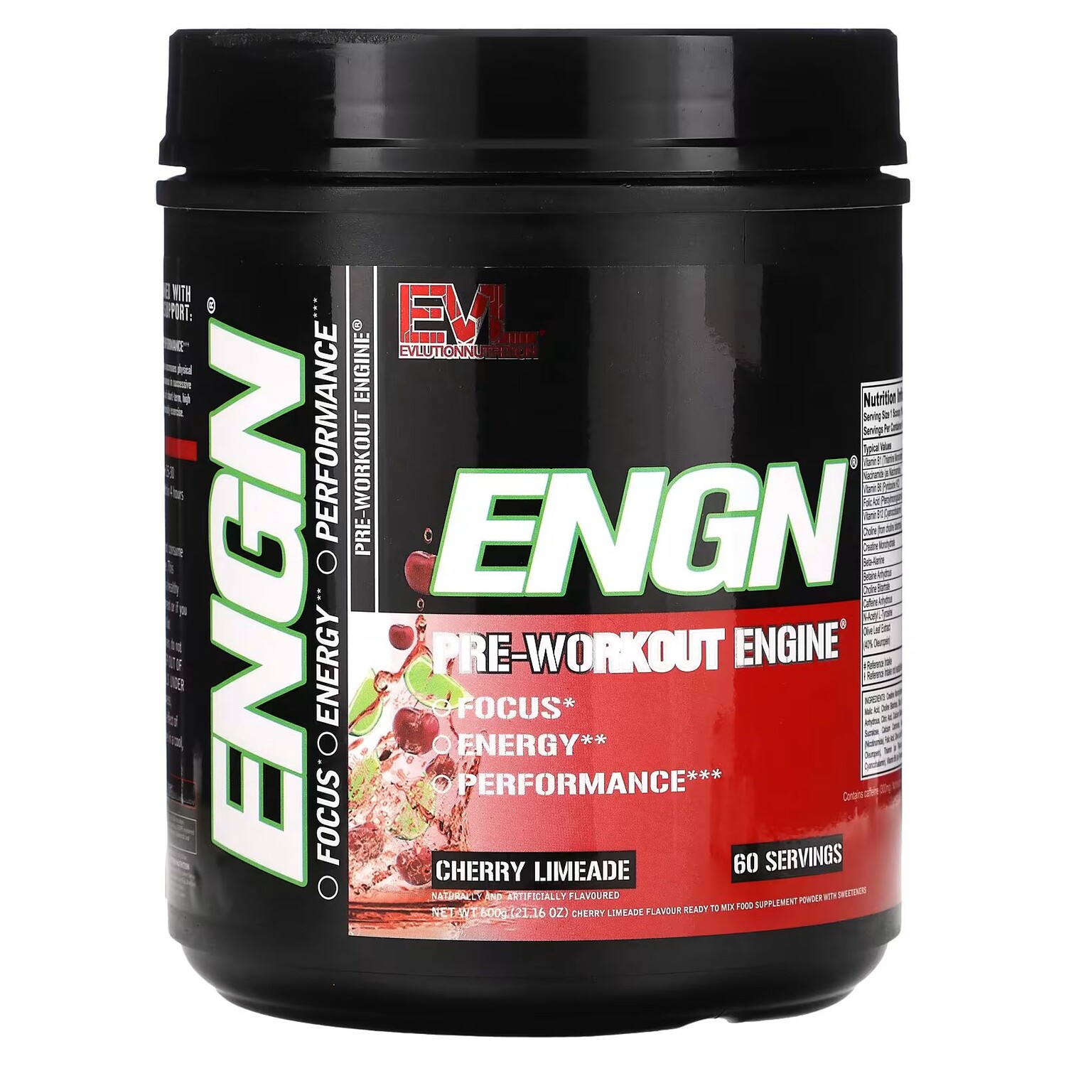 

ENGN, Предтренировочный двигатель, вишневый лаймад, 21,16 унции (600 г) Evlution Nutrition