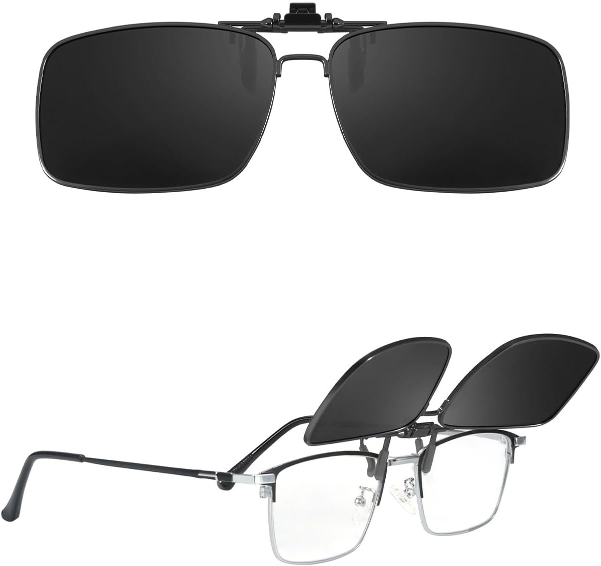 

Солнцезащитные очки Myiaur Clip on, надеваемые поверх обычных очков, для мужчин и женщин, поляризованные, откидные, с защитой UV400, металлическая оправа, A01 Black Grey