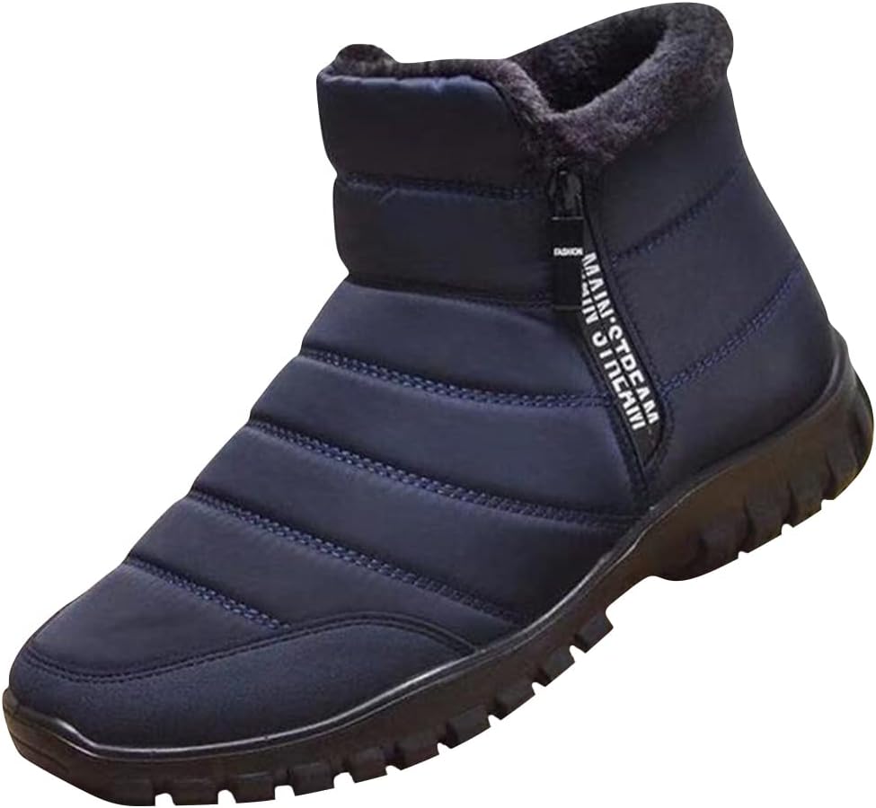 

Зимние ботинки для мужчин, мужские водонепроницаемые зимние ботинки с молнией, широкая носочная часть, босоножки, утепленные мехом, минималистичная подошва с нулевым перепадом Soft Time Toy, темно-синий