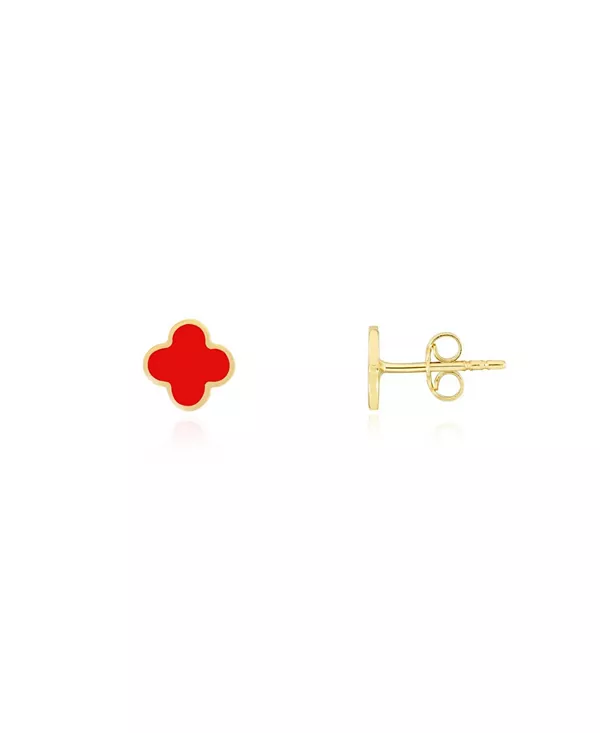 

Мини-Серьги-Гвоздики с коралловым клевером, золото 14 карат The Lovery, coral