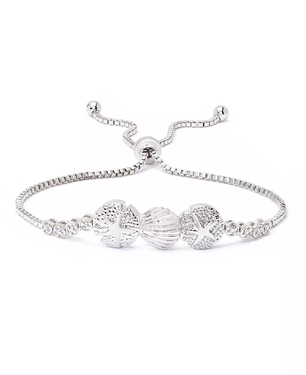 

Регулируемый браслет-боло в форме песочного доллара с бриллиантами из посеребренной латуни Macy'S, silver