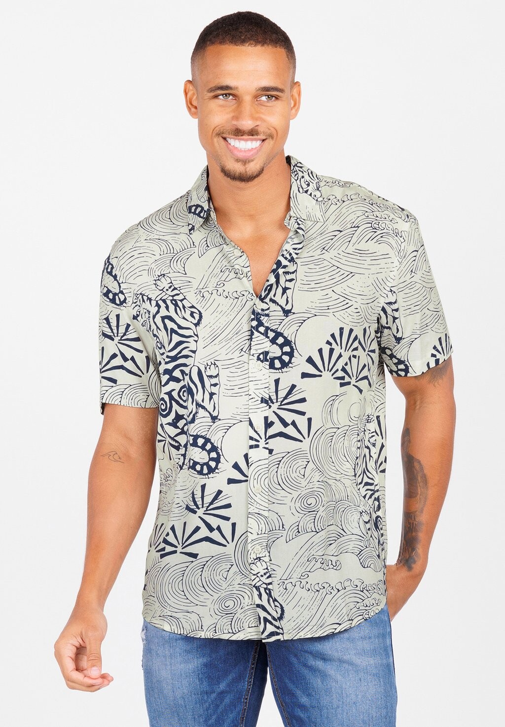 

Рубашка Msh Resort 1/2 Patterned Key Largo, бело-темно-синяя