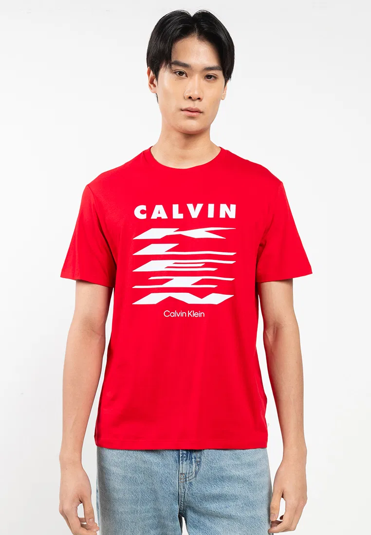 Футболка с принтом, короткий рукав, Stretch Calvin Klein, ягодный