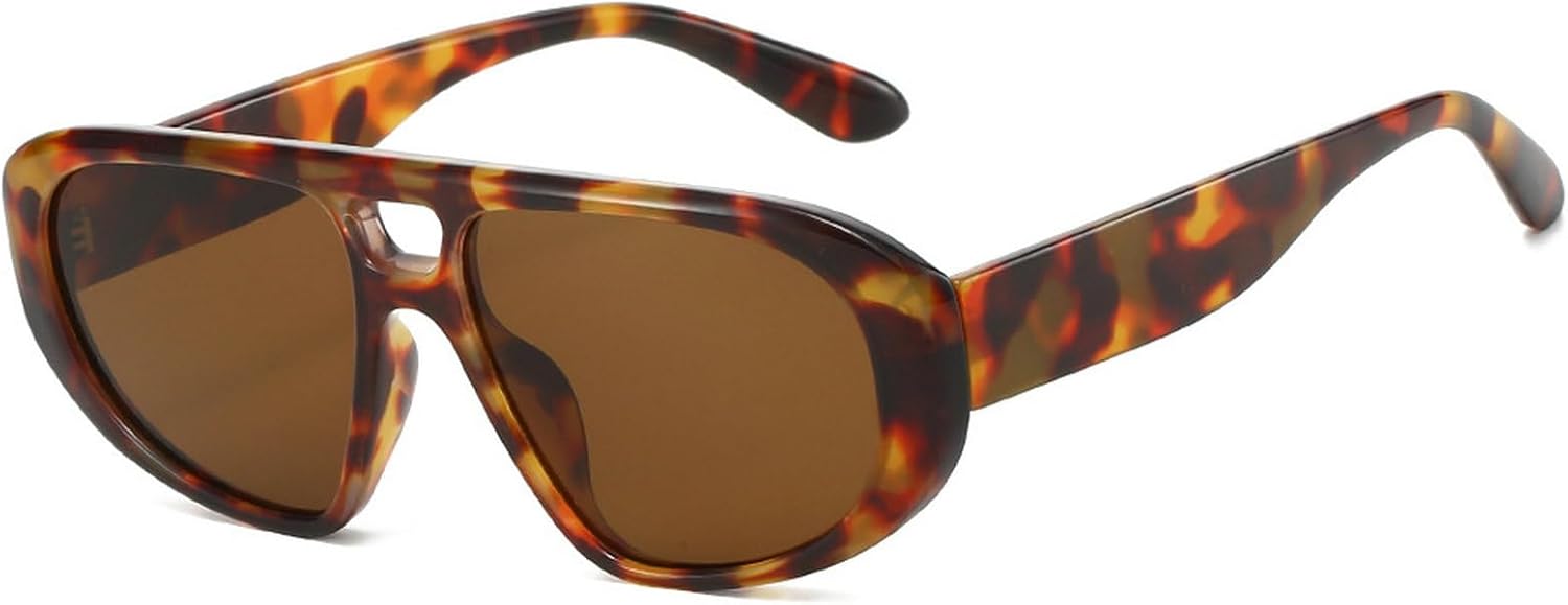 

Ретро-солнцезащитные очки-пилот с двойной перемычкой для женщин, защита от УФ-излучения UV400, модные красные и синие, трендовые панк-солнцезащитные очки для мужчин mincl, Leopard Brown