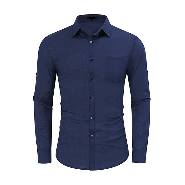 

Мужская льняная рубашка casual с длинным рукавом и карманом Xuba, Dark Blue
