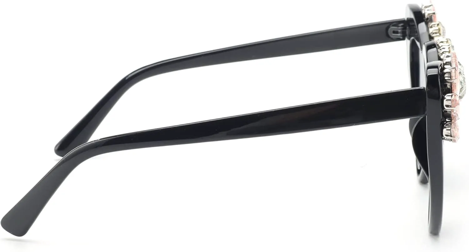 

Женские солнцезащитные очки в форме сердца, украшенные блестящими стразами, милые очки с бриллиантами и защитой от УФ-излучения bullabulling, Black Champagne