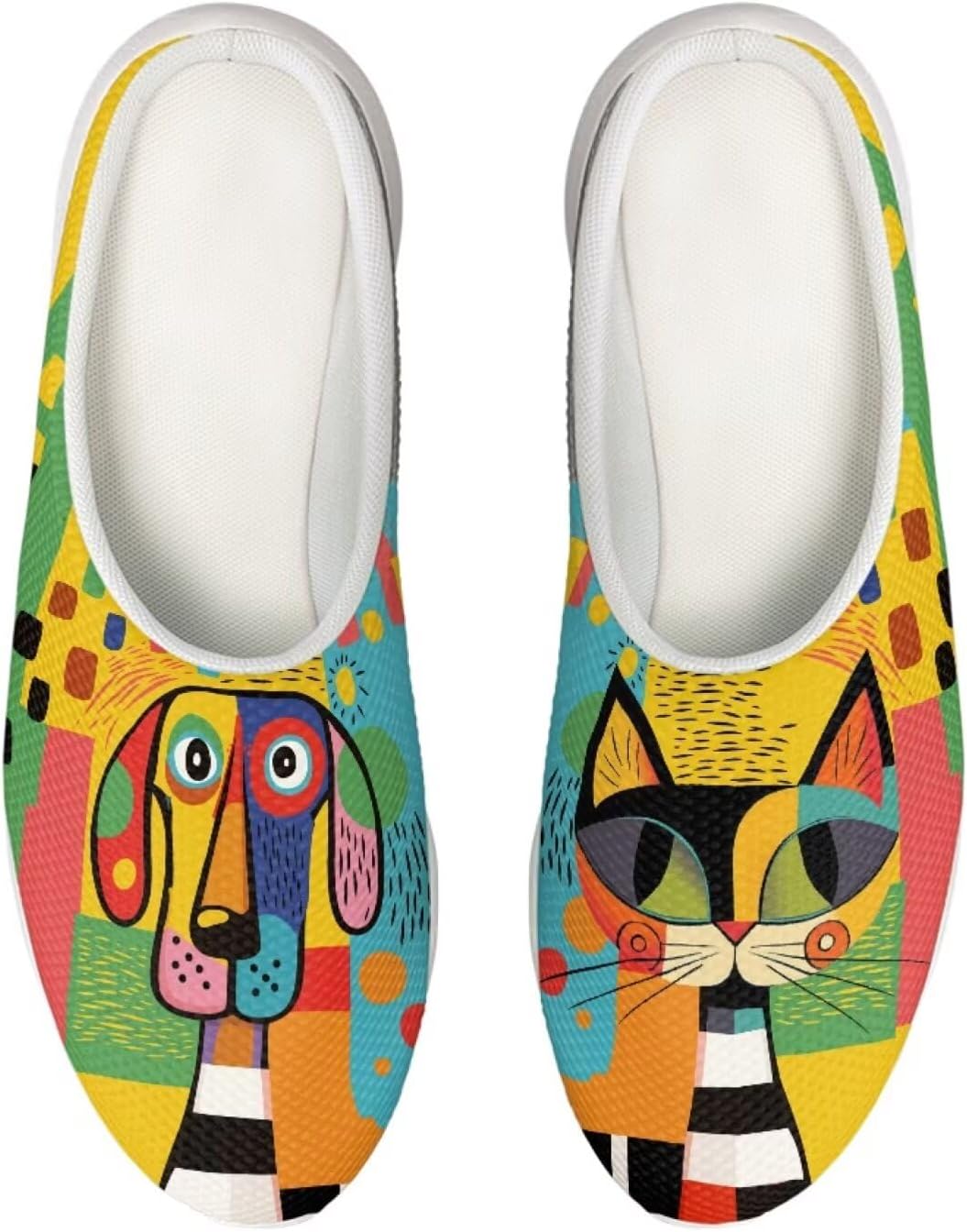 

Кроссовки-сабо Forchrinse с гавайской пальмой для мужчин и женщин, открытая пятка, легкие, дышащие, для дома, работы и спортзала, Cat Dog Art Painting