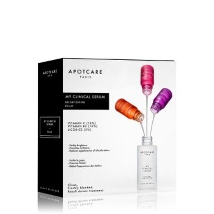 

Apotcare My Clinical Serum Set - Осветляющая сыворотка с витамином C 10 мл, Сыворотка против покраснений с витамином B3 10 мл, Дневная и ночная сыворотка против пятен без спирта с солодкой 10 мл Apot.Care