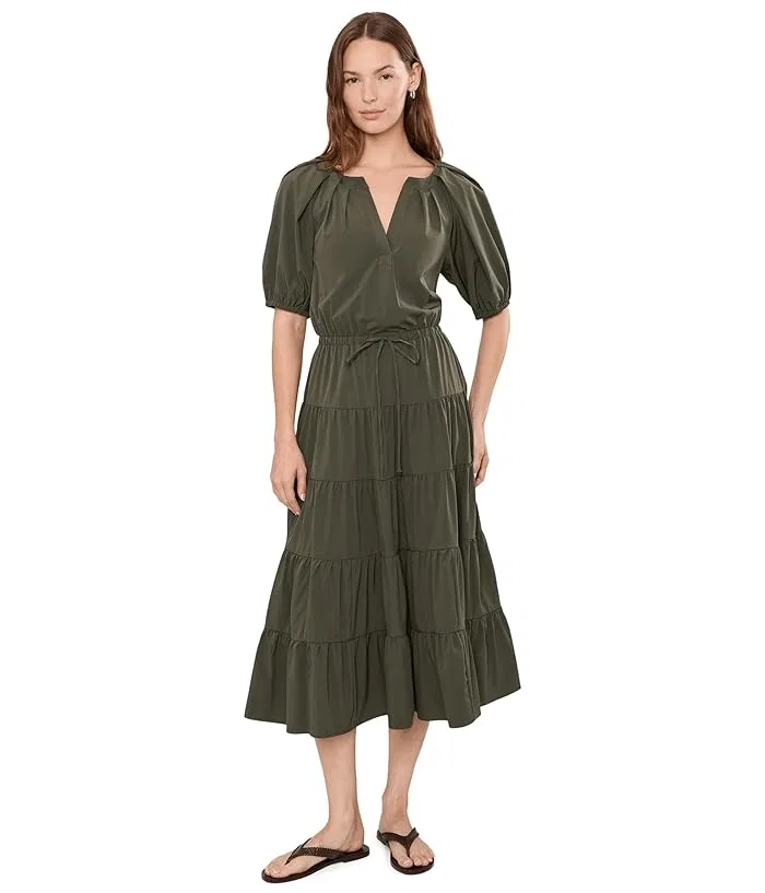 Платье миди с пышными рукавами Puff Sleeve Commuter Tiered Midi Calvin Klein, White