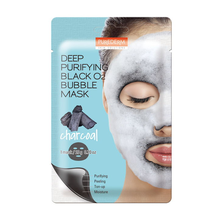 

Очищающая маска для лица deep purifying bubble charcoal mask Purederm, вес 20 гр.