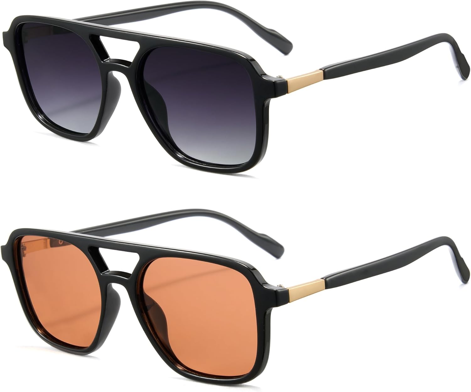 

Комплект из двух ретро-солнцезащитных очков-авиаторов Cyxus в квадратной оправе для женщин. Модные винтажные очки-авиаторы 70-х годов с защитой от УФ-излучения UV400, размер 53 мм, маленький размер, Grey