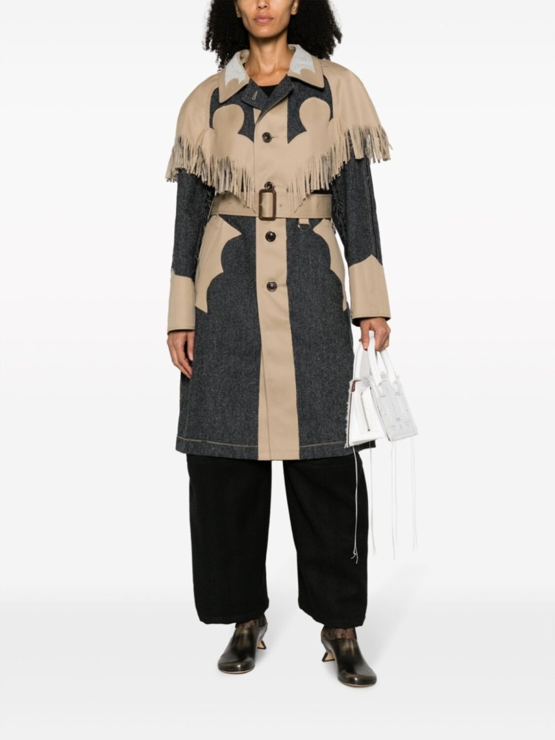 Maison Margiela fringed panelled single-breasted coat, нейтральный цвет — фото 2