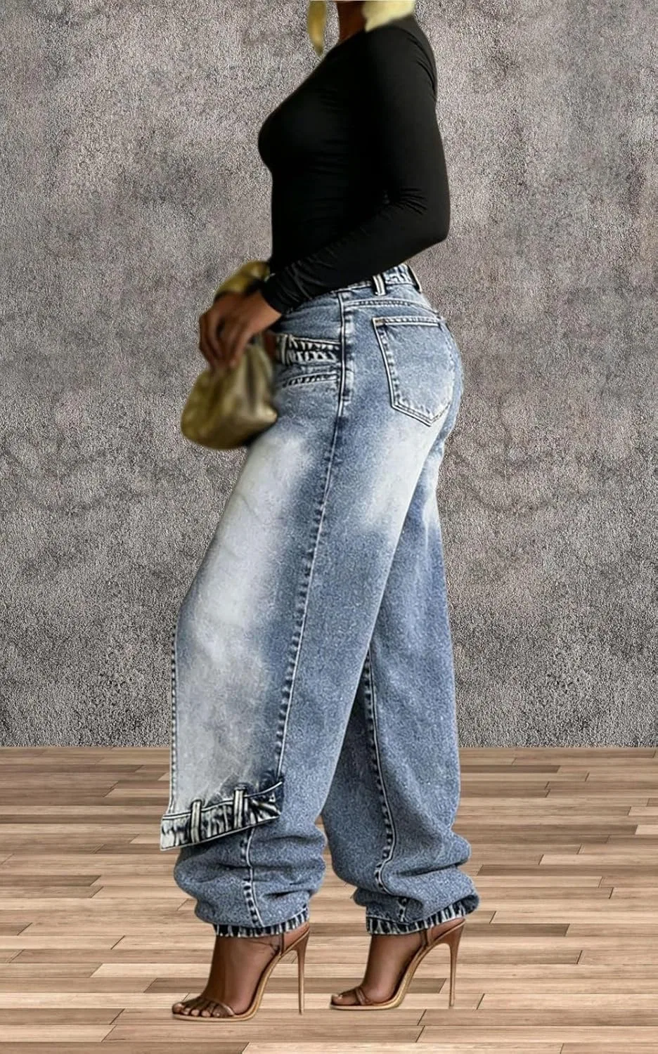 Джинсы High-Waisted Wide Leg, Синий — фото 4