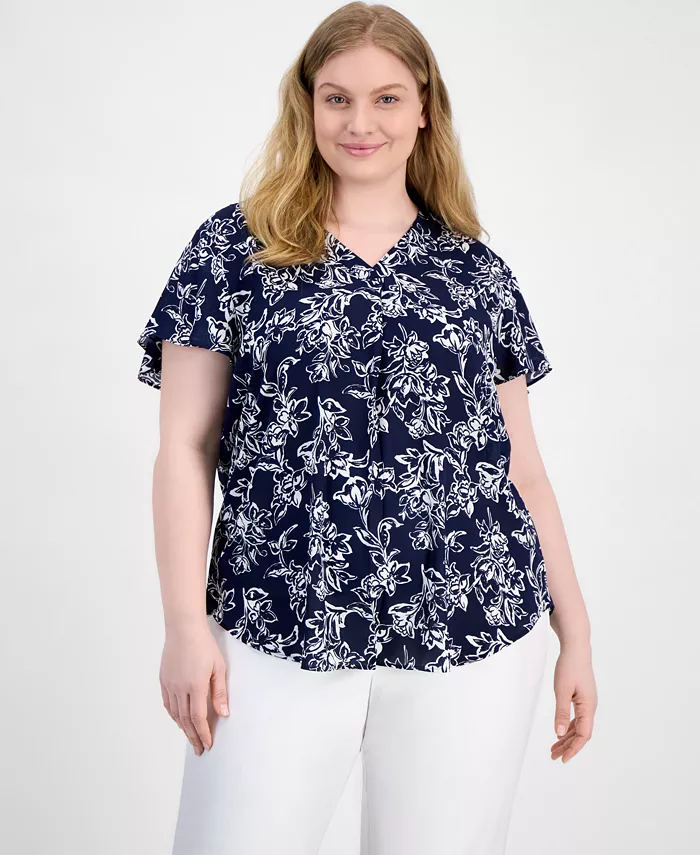 

Топ с принтом и рукавами-крылышками Plus Size AK Anne Klein, мультиколор