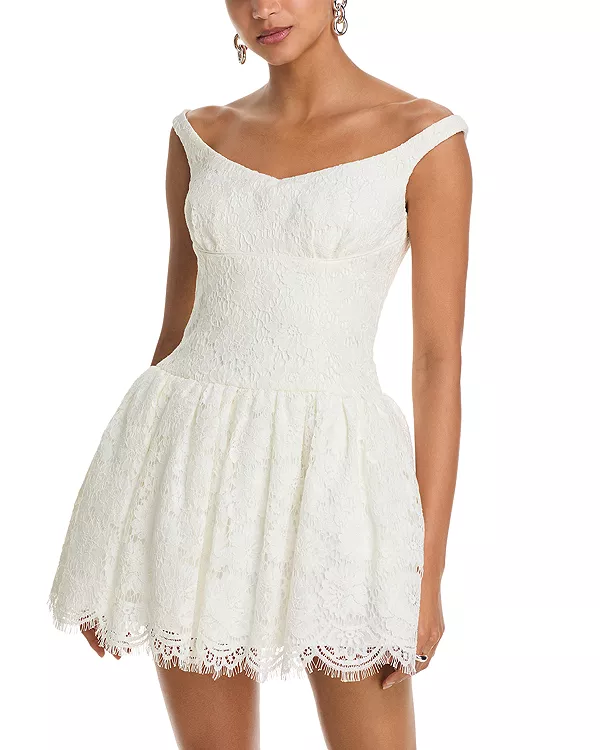 

Мини-Платье с цветочным кружевом Self-Portrait, белый