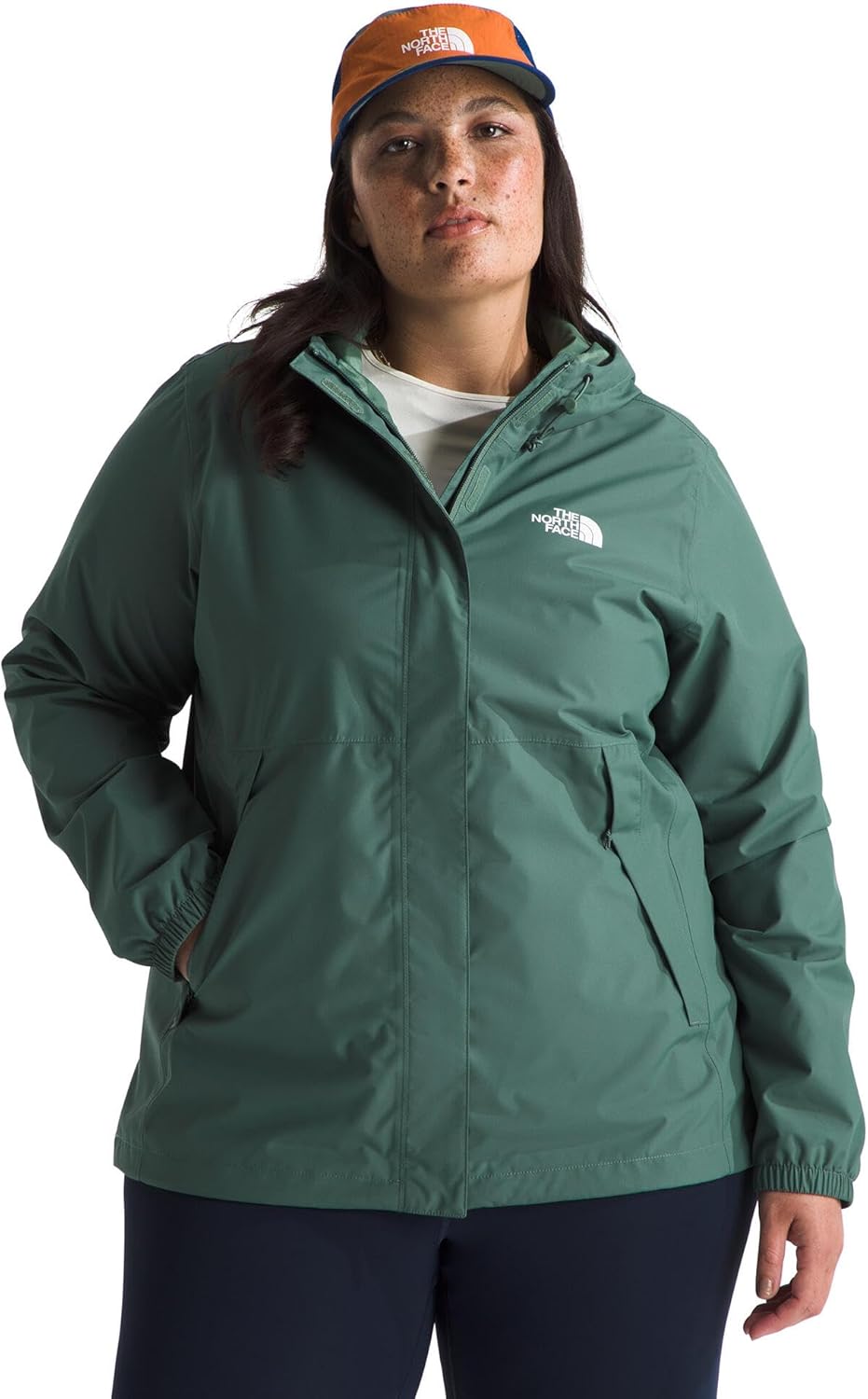 

THE NORTH FACE Женская водонепроницаемая куртка Antora Дышащий дождевик с капюшоном и альпийскими карманами на молнии, Duck Green