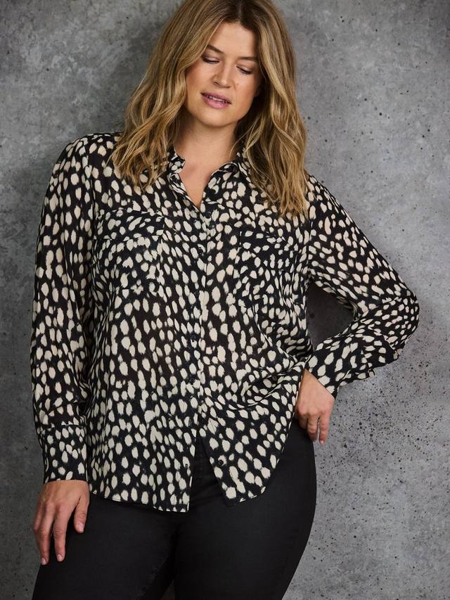 

Футболка Curve с анималистичным принтом и прозрачными накладными карманами Live Unlimited, Black/Multi