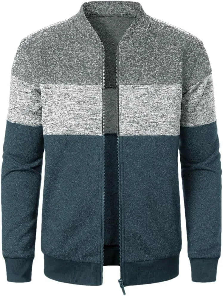 

Мужской вязаный кардиган с воротником стойкой и контрастной полосой