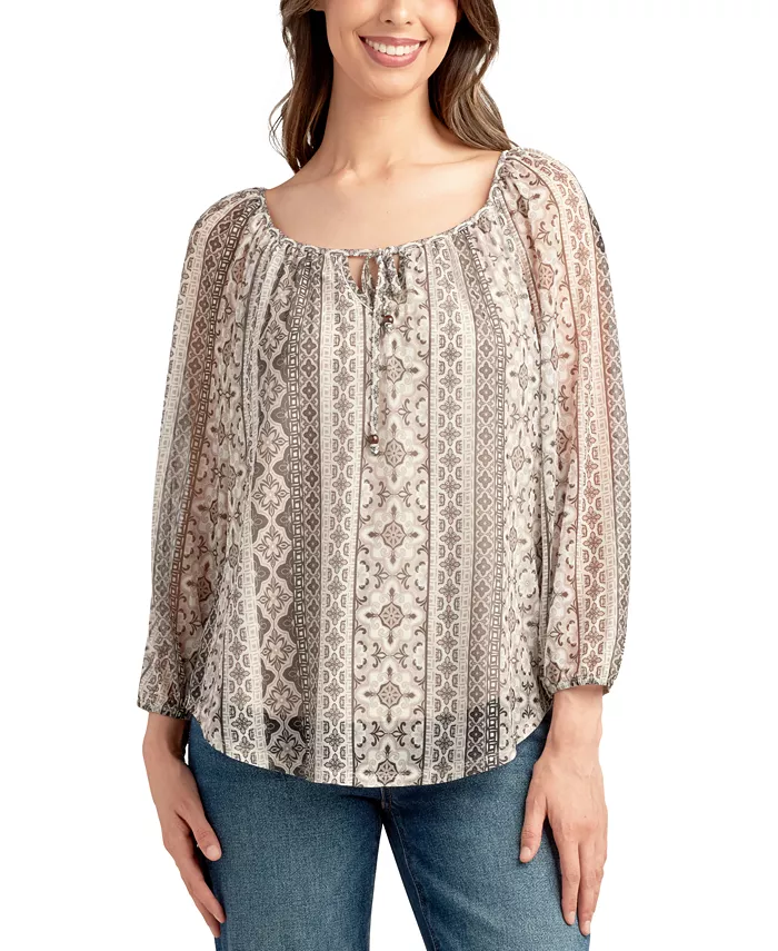 

Женская блуза с принтом и сетчатыми вставками Juniors' Printed Mesh Peasant Top BCX, мультиколор