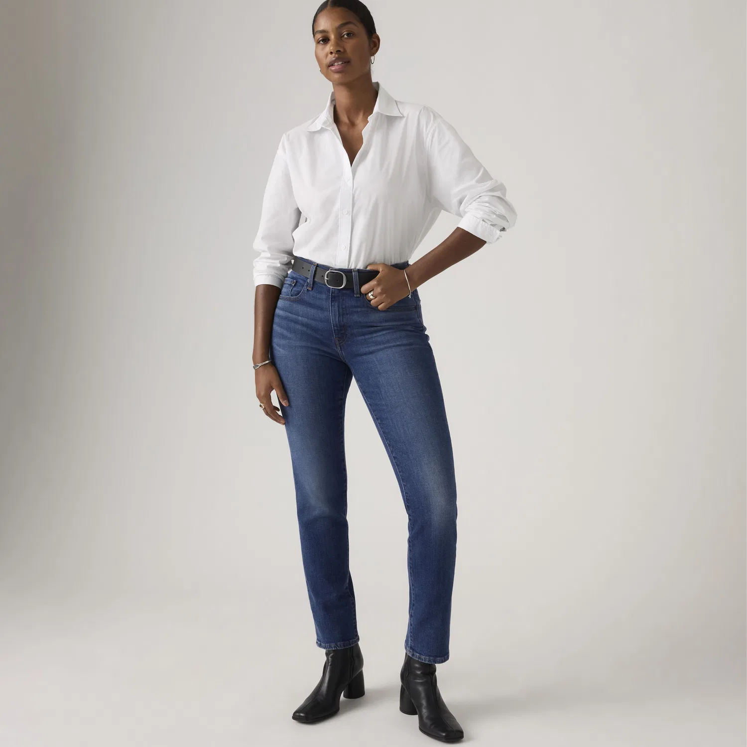 Женские джинсы Candiani с высокой посадкой и прямым кроем, модель 724 Levi's, Dark Wash