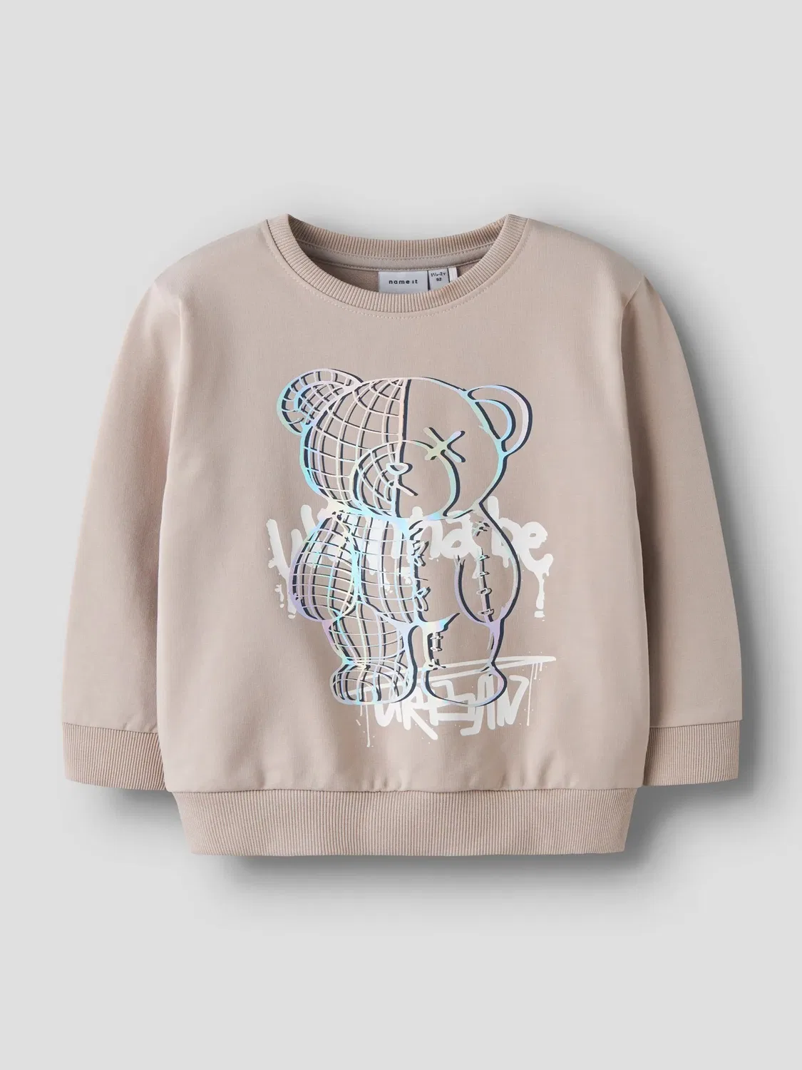 Свитшот с глянцевым принтом Name it, шато-серый — фото 3