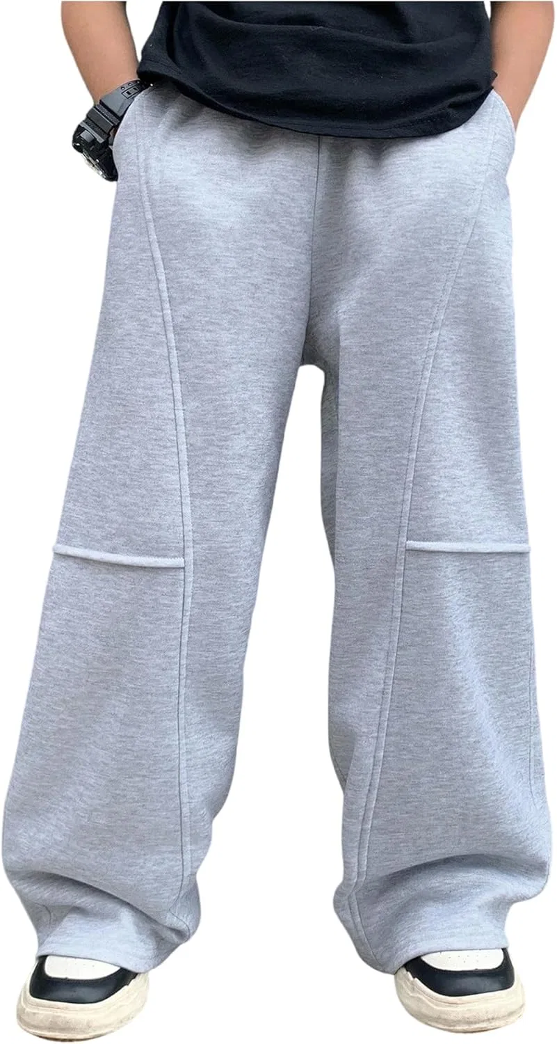 Спортивные штаны SweatyRocks для мальчиков, свободные, с эластичным поясом, широкими штанинами и карманами, серый
