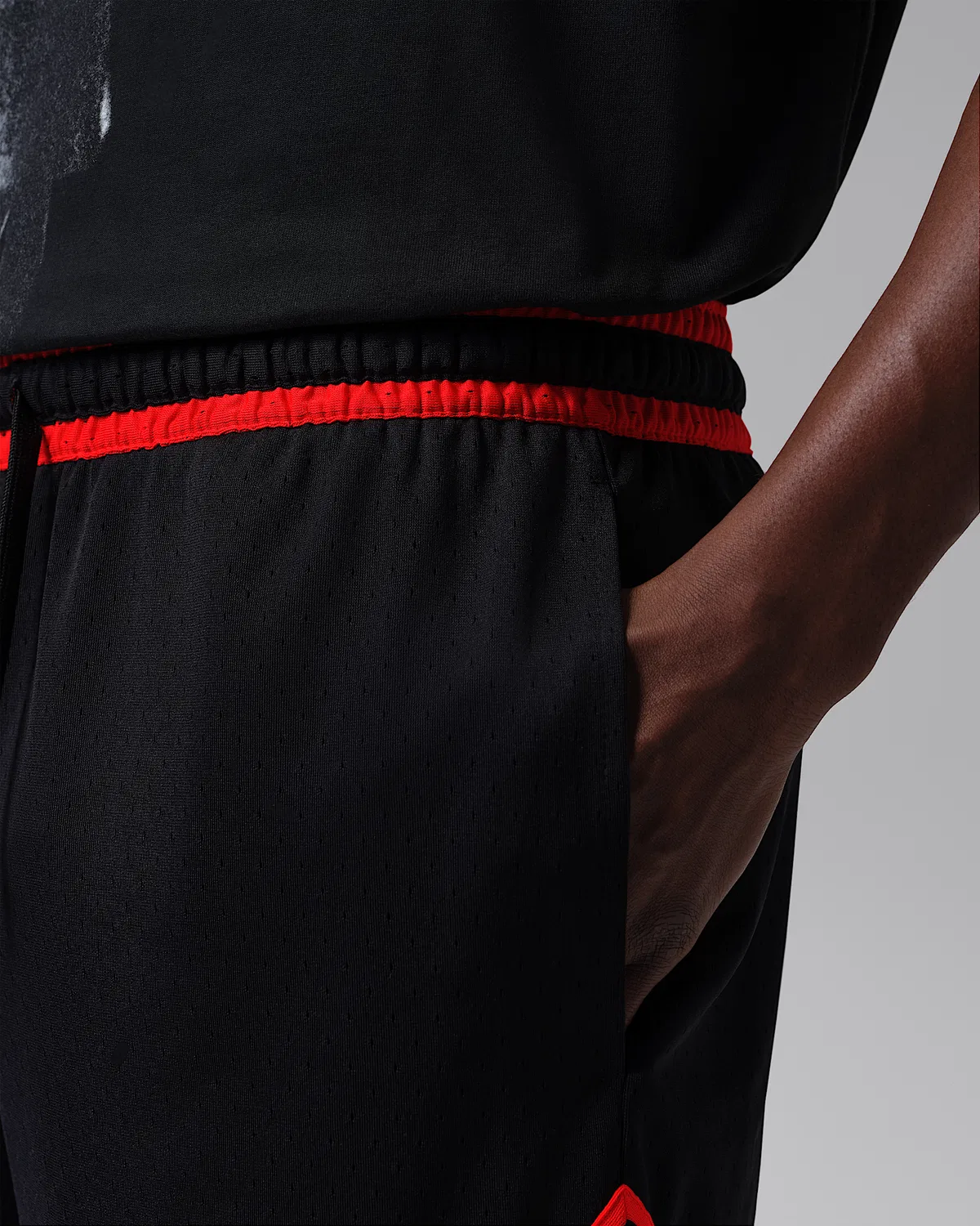 Мужские шорты Jordan Sport Dri-FIT Mesh Diamond, Black/Infrared 23/Infrared 23 — фото 4