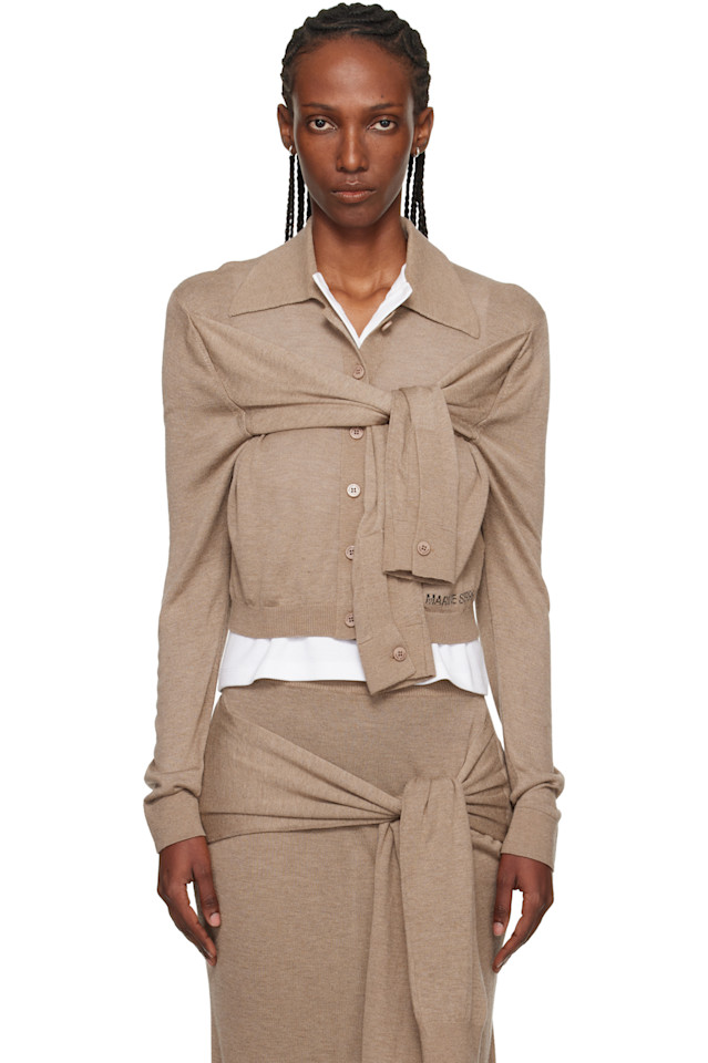 

Marine Serre Бежевый гибридный вязаный кардиган с запахом