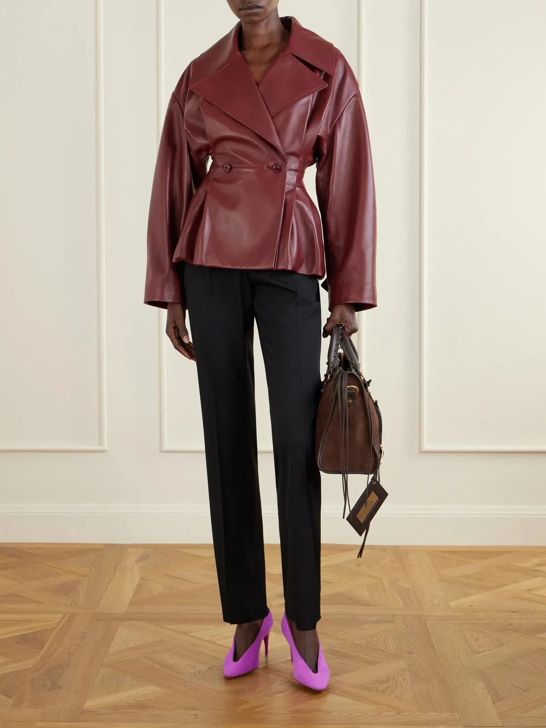 Плиссированная кожаная куртка BALENCIAGA, бордовый — фото 2