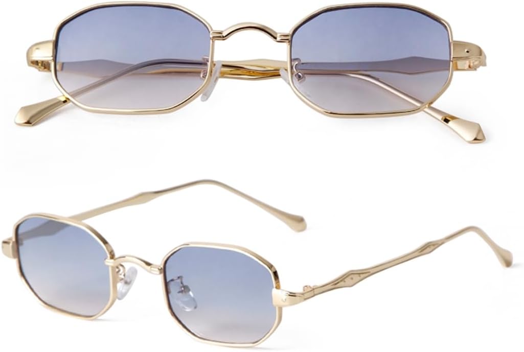 

Прямоугольные солнцезащитные очки маленького размера для женщин и мужчин, ретро, ​​металлическая оправа, стимпанк, защита от УФ-излучения UV400, многоугольные VFDHN, C5 Gold Blue