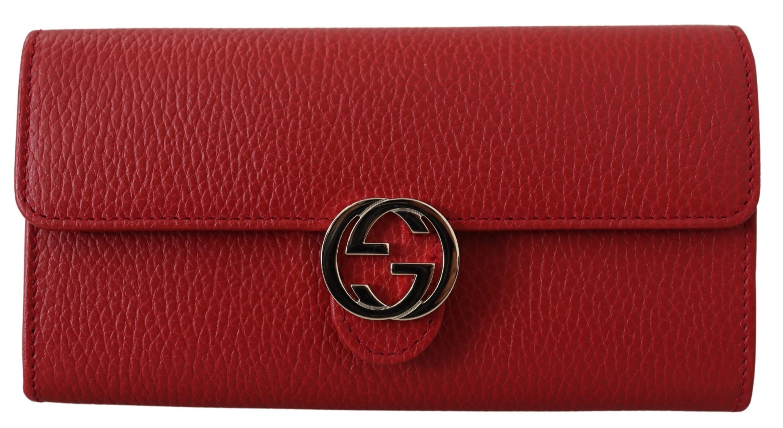 

Элегантный красный кожаный кошелек с культовой застежкой Interlock Gucci