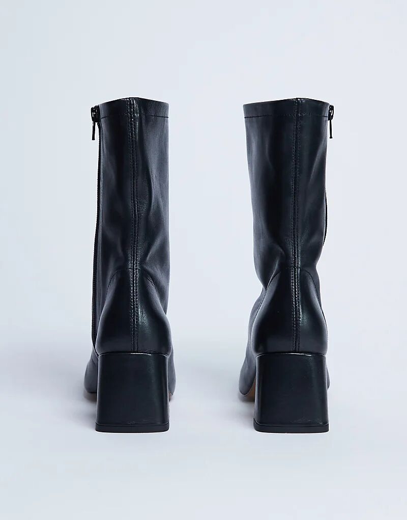 Ботильоны Topshop Sara Premium из натуральной кожи с квадратным носком и расклешенным каблуком, черного цвета — фото 3