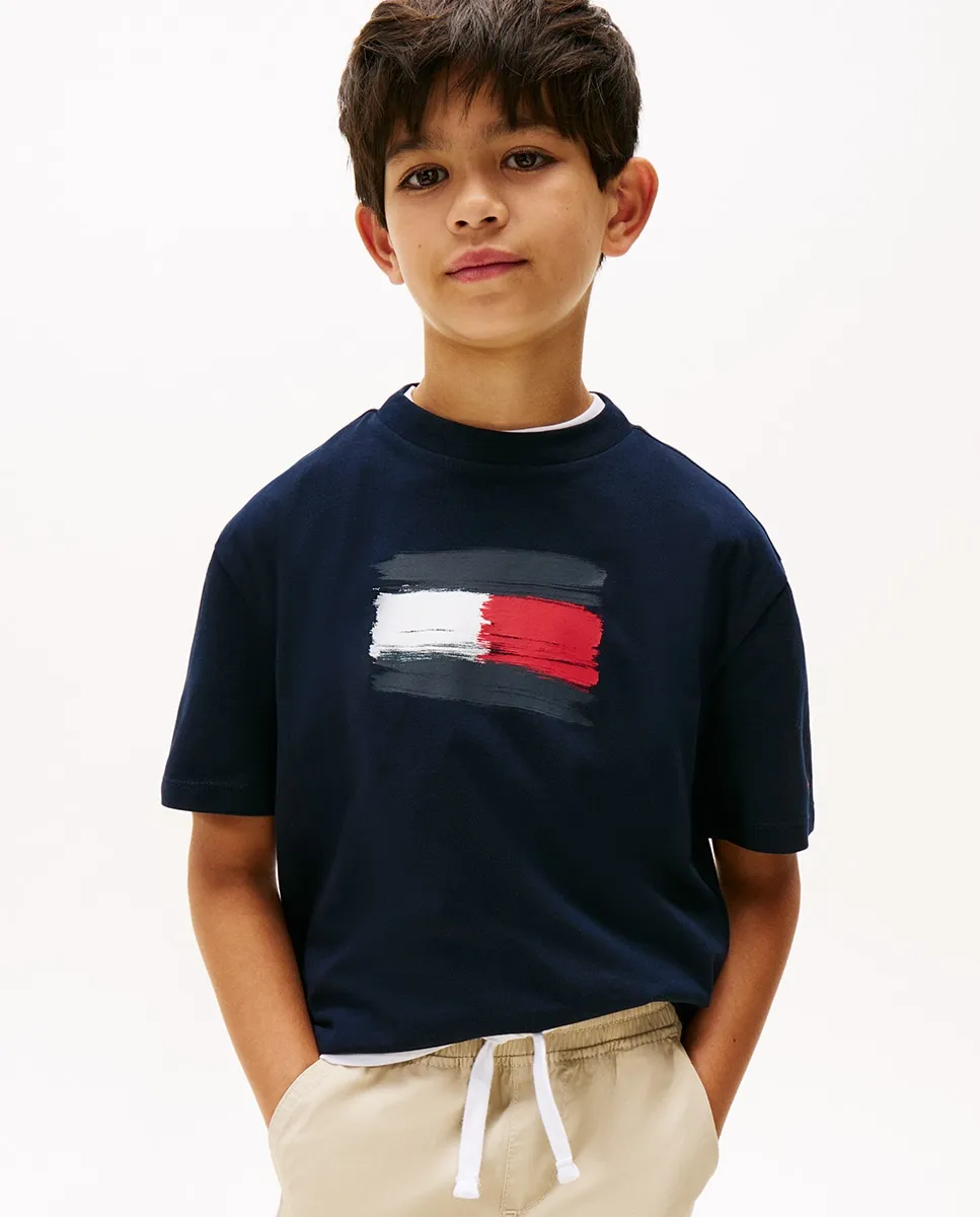 

Футболка для мальчика с короткими рукавами и логотипом на груди Tommy Hilfiger, темно-синий