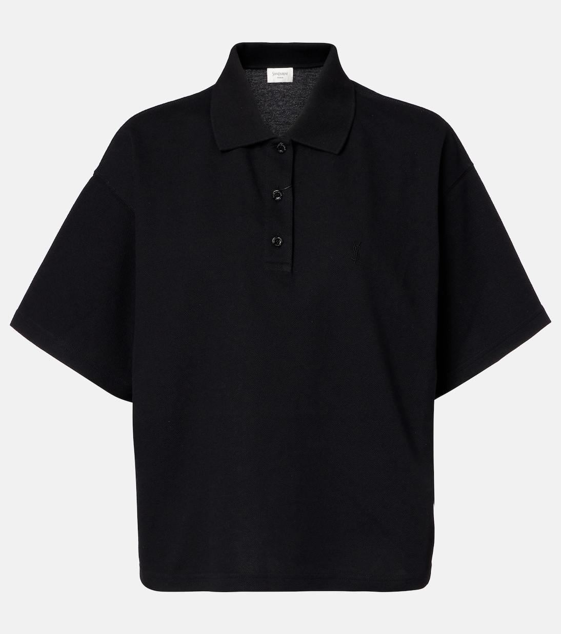

Кассандр хлопковая пике-поло Saint Laurent, нуар