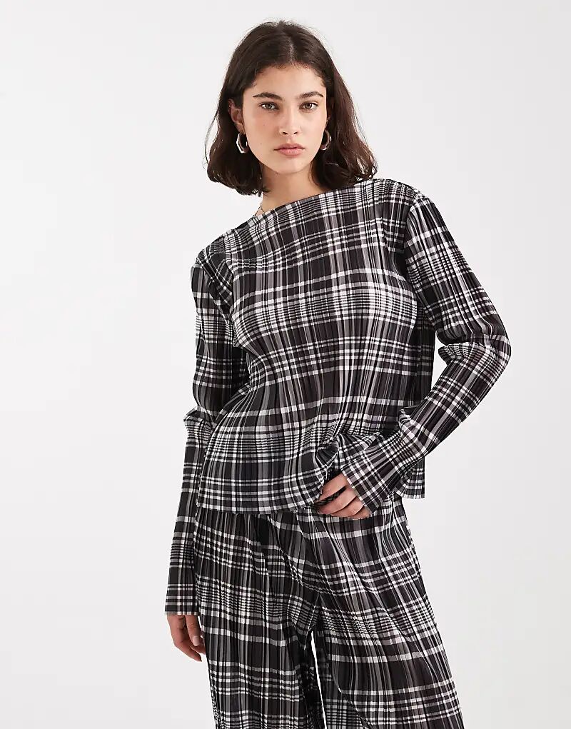 

Комбинезон из плиссированного лонгслива с длинными рукавами в однотонную клетку